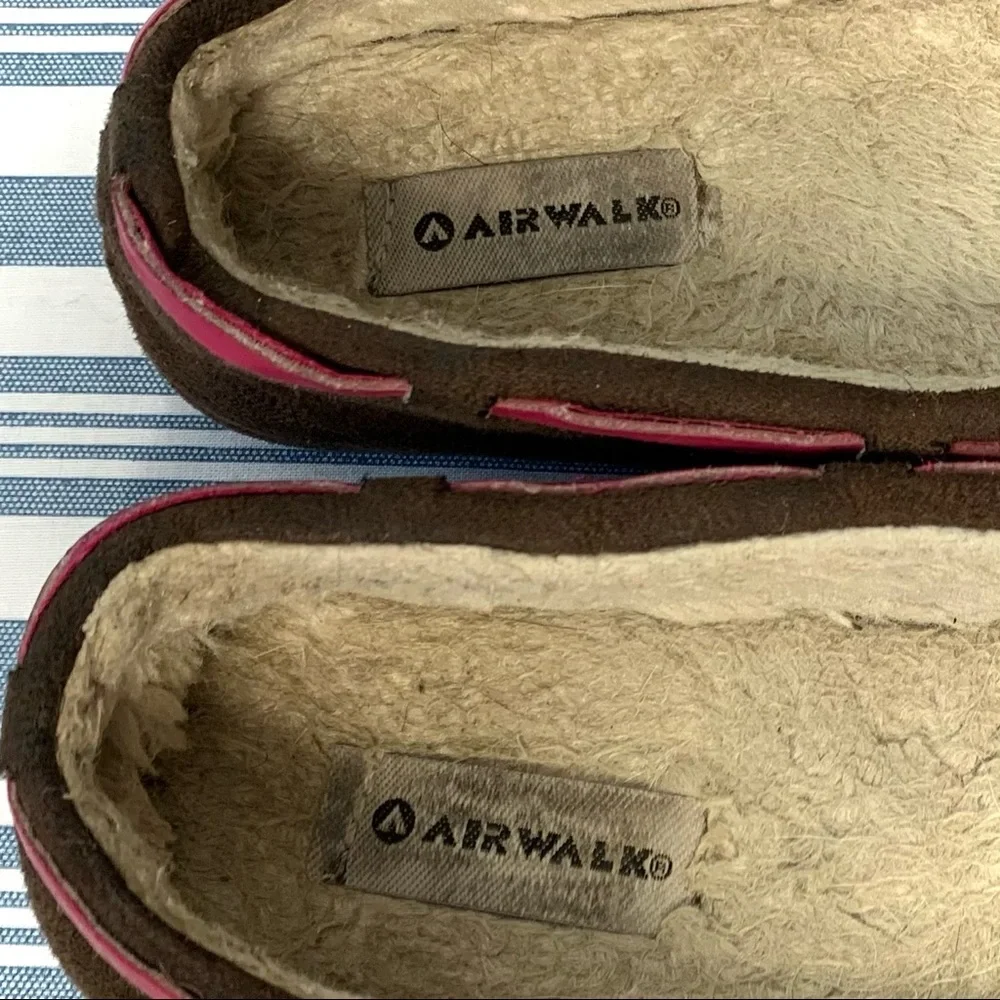 Airwalk Kids Classic Brown Suede Sherpa Fur Moccasin Slippers Shoes Pink Bow